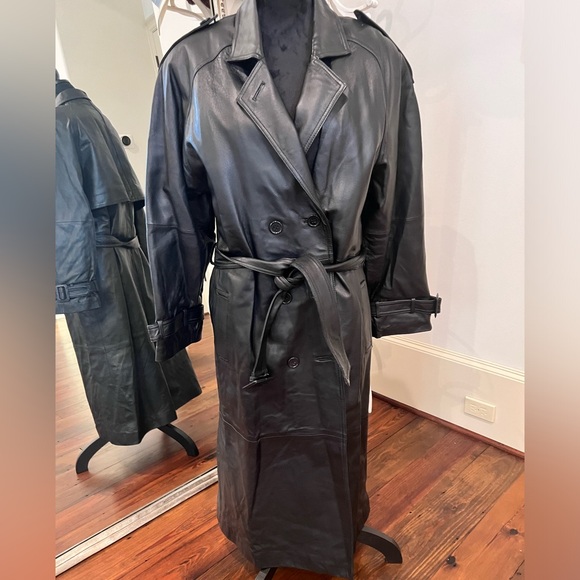 Leather Trench coat long brand new without tag unisex - Picture 4 of 14